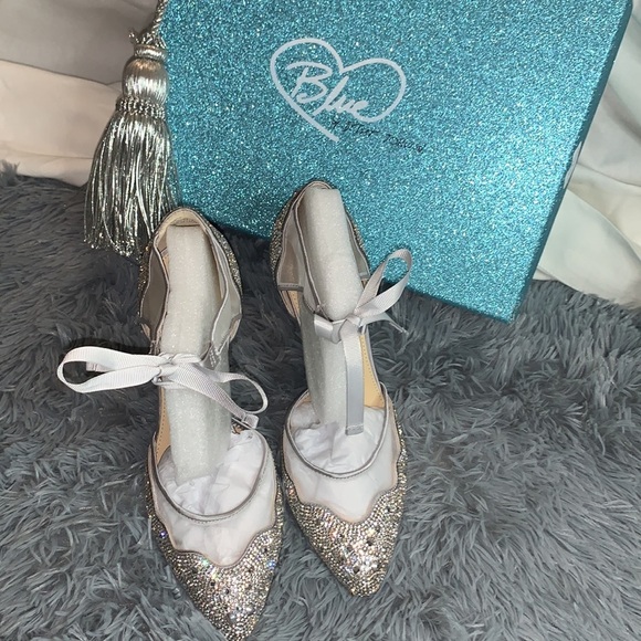 NEW!! Blue by Betsey Johnson SB Iris Silver Rhinestone Heels 8.5 - Picture 3 of 16